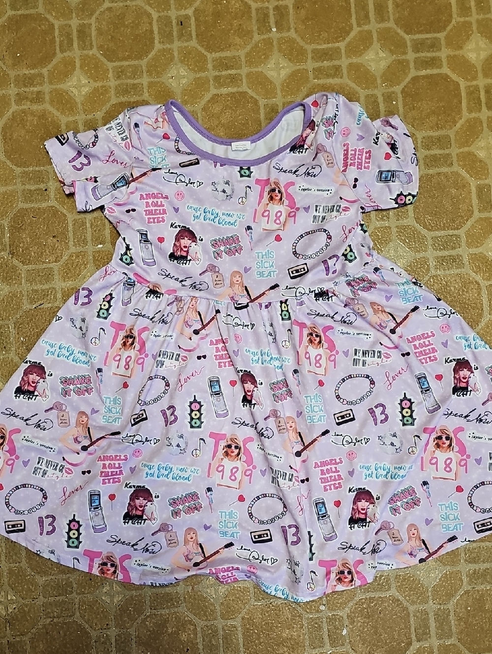 Taylor Swift Lilac Graphic Short Sleeve Twirl Dress